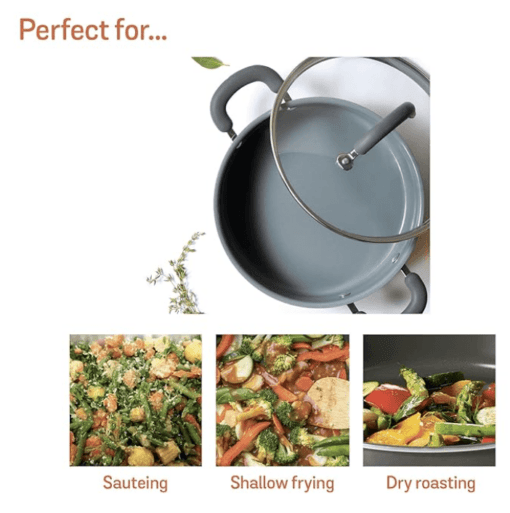 Meyer Anzen Healthy Ceramic Coated Sauteuse with Glass Lid | Ceramic Pan Cooking | Induction Pan | Non Stick Ceramic Pan | Ceramic Coated Cookware, 24 cm, Grey - Image 4